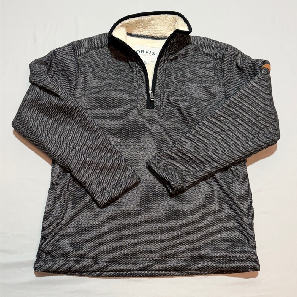 Orvis Men's Charcoal Zip-Neck Sweater with Sherpa Trim Size M